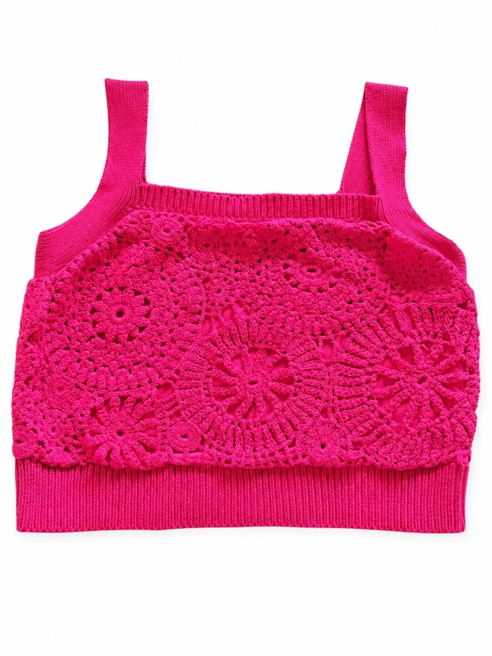 House of Harlow 1960 Hot Pink Crochet Knit Crop Tank Top Size Large